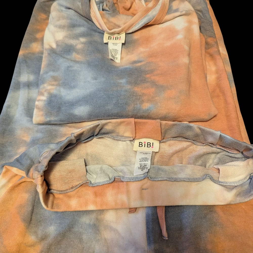 BiBi Women's Tie-Dye Casual Two Piece Lounge Set - Blue and Orange, NWOT - Picture 7 of 16